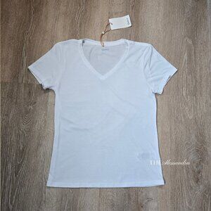 Quince Cotton Modal V-Neck Tee White Womens Size Small New With Tags